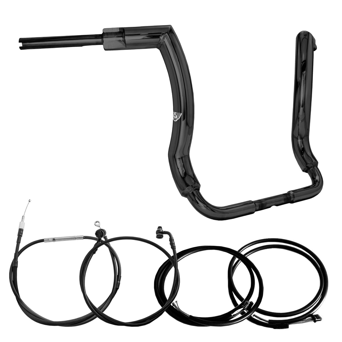 Wings Custom Front King Rhino 2" Handlebar Kit with Cables & Wiring - Street Glide 21-26 (Cable Clutch) - Gloss Black / Matte Black