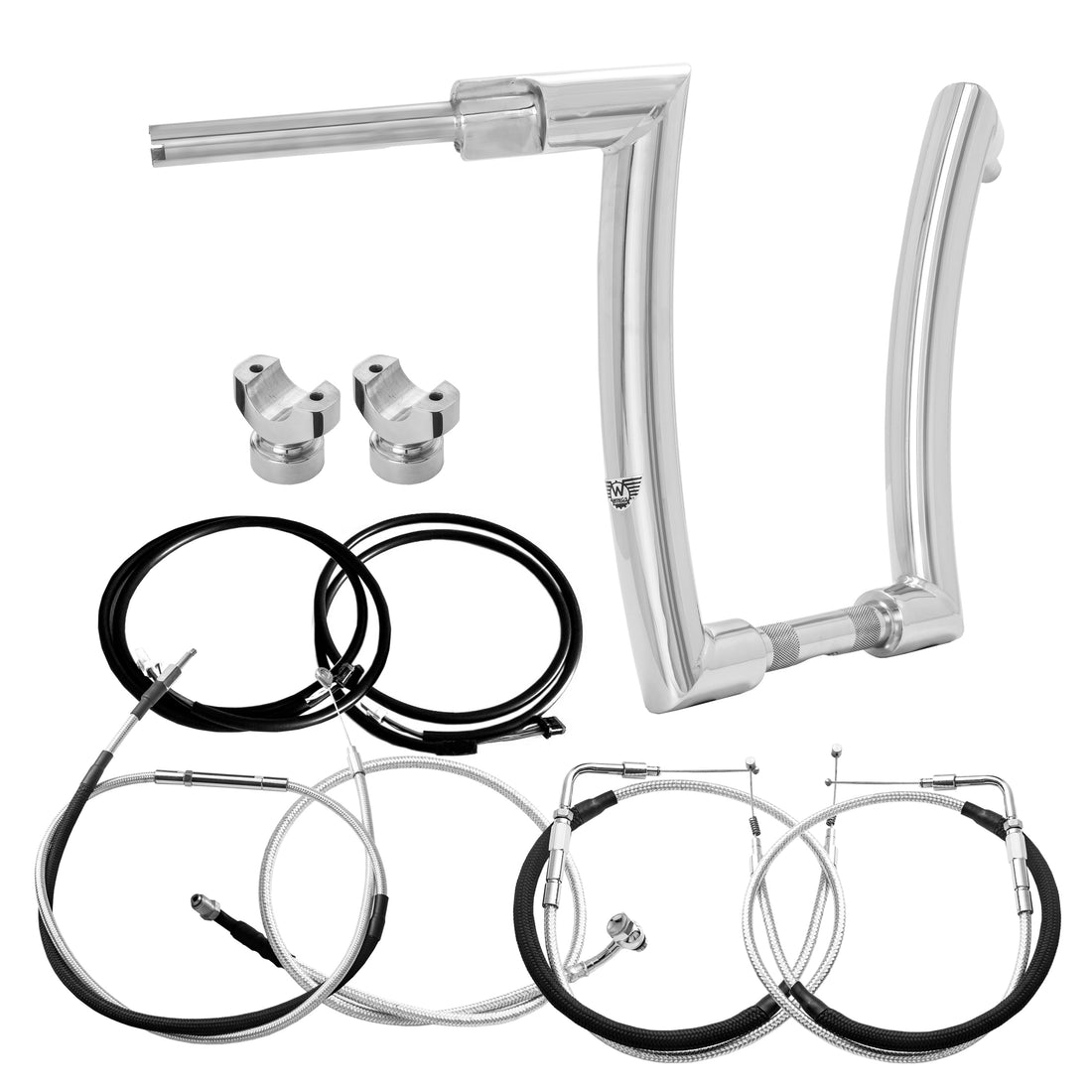 Wings Custom King Curve Rhino 2" Handlebar Kit with Clamps, Cables & Wiring - Breakout 13-15 (Cable Throttle) - Polished Stainless Steel