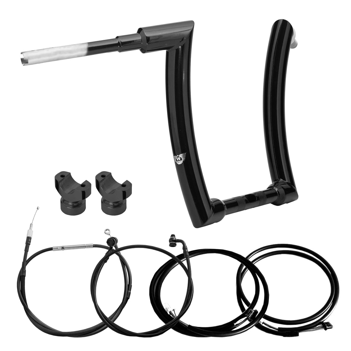 Wings Custom King Curve Rhino 2" Handlebar Kit with Clamps, Cables & Wiring - Breakout 16-26 (E-Throttle) - Gloss Black / Matte Black