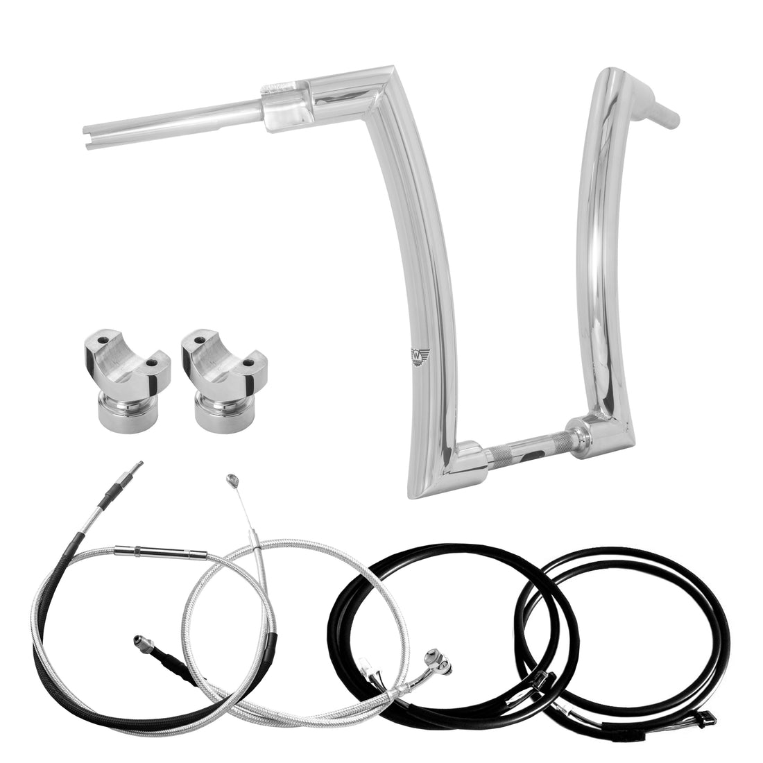 Wings Custom King Rhino 2" Handlebar Kit with Clamps, Cables & Wiring - Breakout 16-26 (E-Throttle) - Polished Stainless Steel