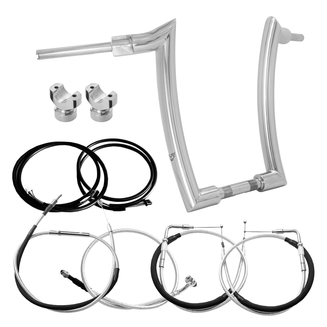 Wings Custom Mad Dogger Curve Rhino 2" Handlebar Kit with Clamps, Cables & Wiring - Breakout 13-15 (Cable Throttle) - Polished Stainless Steel