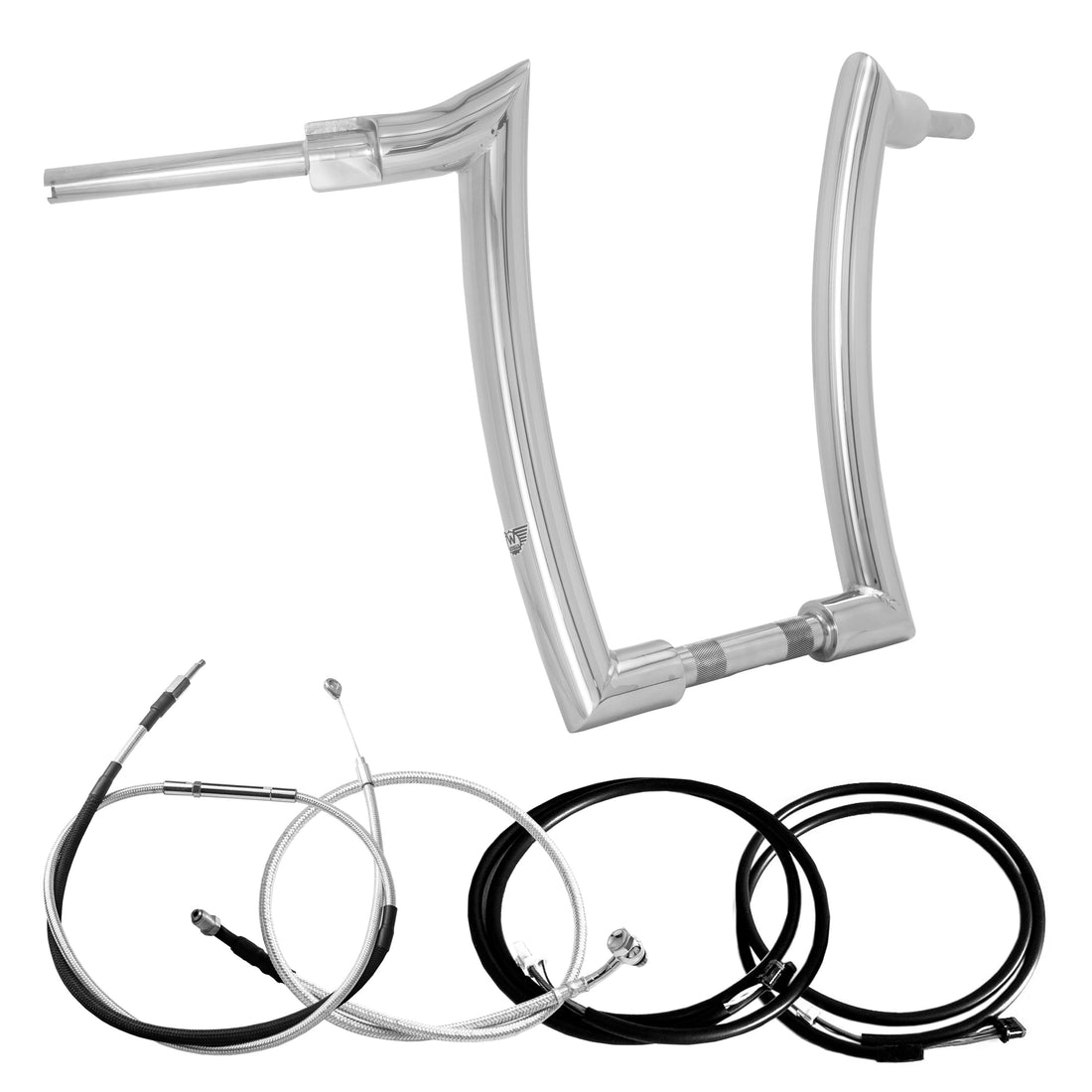 Wings Custom Mad Dogger Curve Rhino 2" Handlebar Kit with Cables & Wiring - Softail 16-26 (E-Throttle) - Polished Stainless Steel