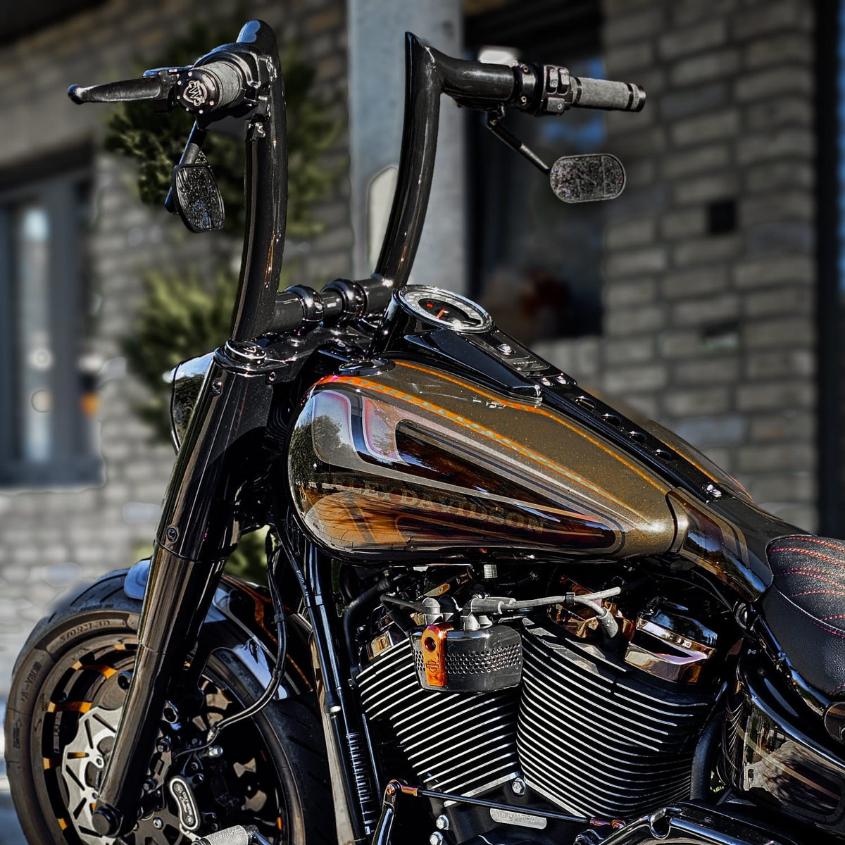 Wings Custom Mad Dogger Curve Rhino 2" Handlebars - Fat Boy 00-26 - Gloss Black / Matte Black