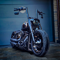 Wings Custom Mad Dogger Curve Rhino 2" Handlebar Kit with Cables & Wiring - Softail 16-26 (E-Throttle) - Gloss Black / Matte Black