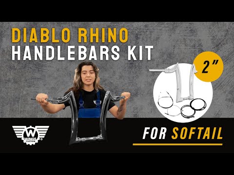 Wings Custom Diablo Rhino 2" Handlebar Kit with Cables & Wiring - Street Bob 18-26 (E-Throttle) - Polished Stainless Steel video
