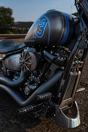 Rick’s Breakout 13 custom Harley-Davidson Breakout, number 13 tank and V-twin engine