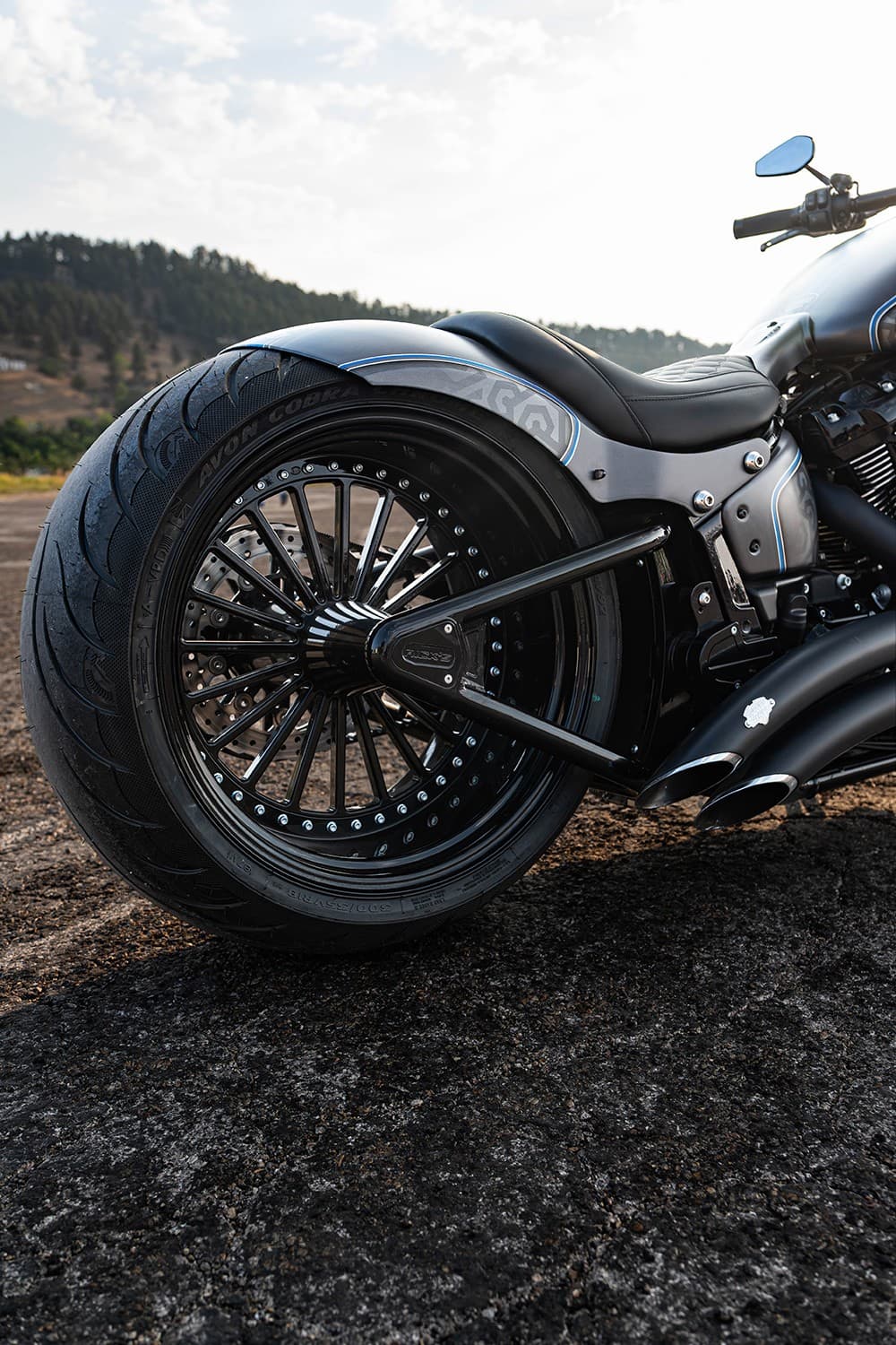 2024 Harley-Davidson Breakout 13 by Rick’s, wide rear wheel and swingarm