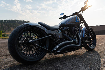 Rick’s Breakout 13 custom Harley-Davidson Breakout, rear three-quarter view