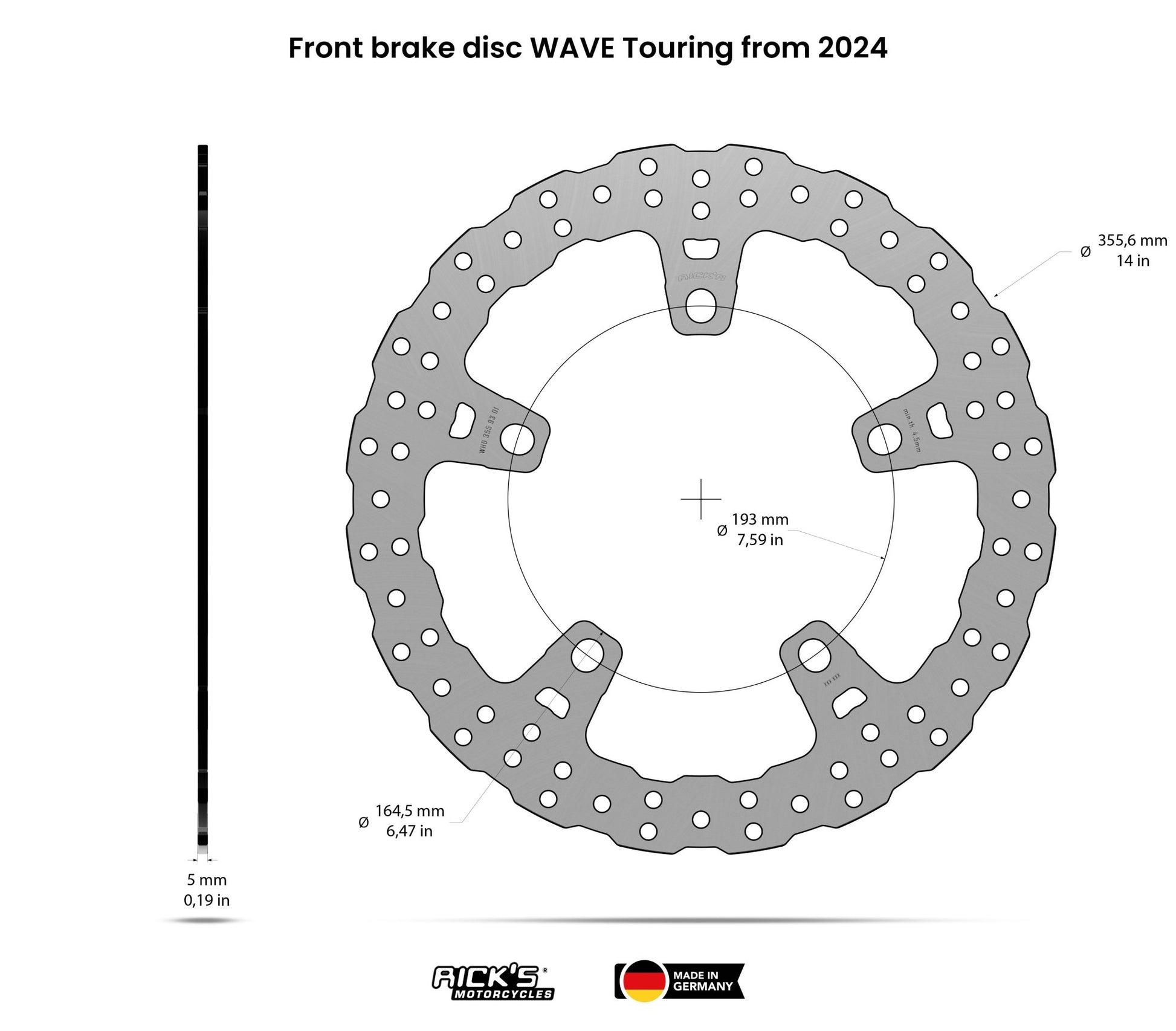 Rick's Front 14"/355mm Wave Brake Rotors Set (With Adaptors) - Touring 24 - up - Henne Company