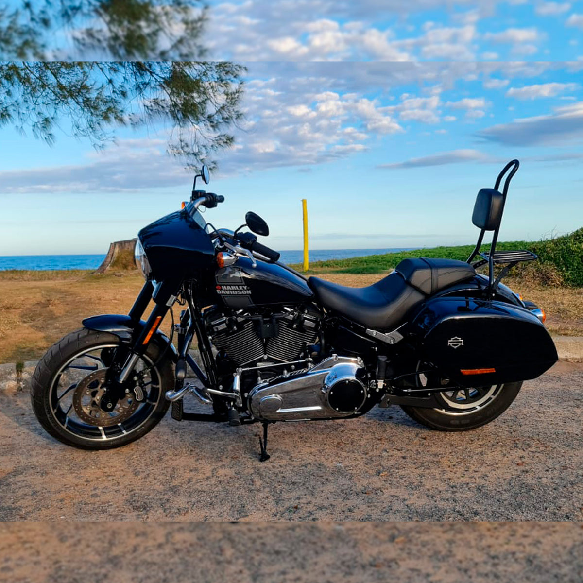 Wings Custom Sissy Bar King 25" Detachable with Luggage Rack - Sport Glide 18-21 - Gloss Black / Matte Black